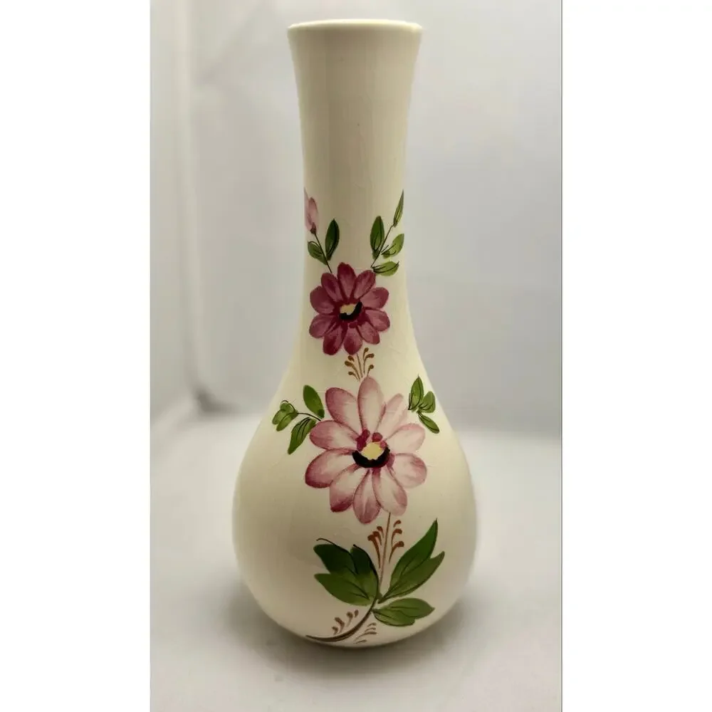 Vintage 1979 FTD Sado Portugal Hand Painted Floral Ceramic Bud Vase 8